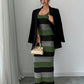 Striped Contrast Color Suspender U-neck Dress Long Knitted Dress