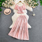 Hollowed-out Embroidered V-Neck Shirt With Ruffled Long Skirt