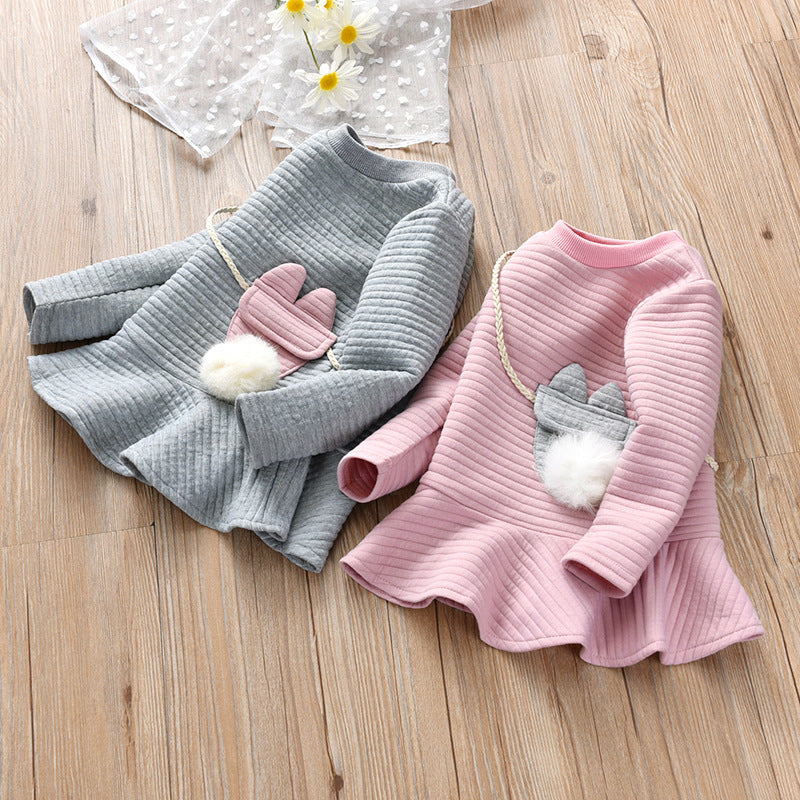 Robe de princesse pour fille, motif à rayures tendance automne et hiver