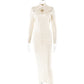 Slim-fit Pleated Hollow-out Long Sleeve Dress