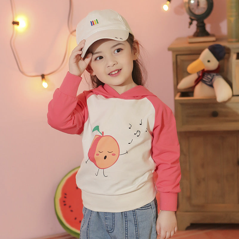 Children's Spring Girls' Loose Hooded Long Sleeve Wweater