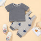 Baby Round Neck Top and Star Overalls Korean Version