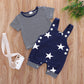 Baby Round Neck Top and Star Overalls Korean Version