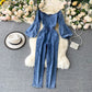One-Line Neck Strapless Puff Sleeve Jumpsuit Women