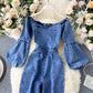 One-Line Neck Strapless Puff Sleeve Jumpsuit Women