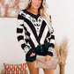 V-Neck Striped Leopard Print Sweater