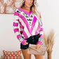 V-Neck Striped Leopard Print Sweater