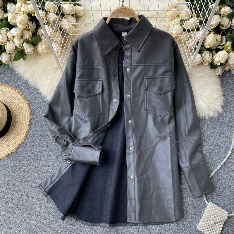 Net Red Same Style Autumn and Winter PU Leather Jacket Women