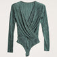Fashion Solid Color Long-sleeved Slim V-neck Jumpsuit