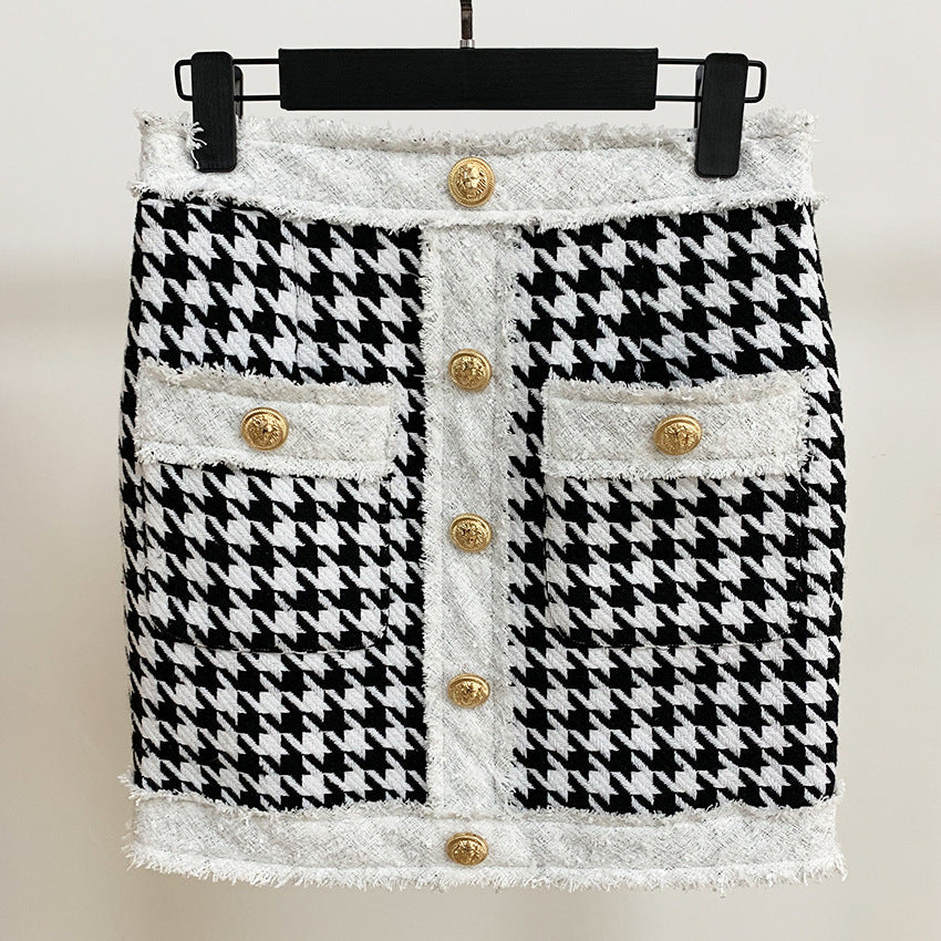 European And American Round Neck Zipper Thousand Bird Check Jacket In Autumn And Winter