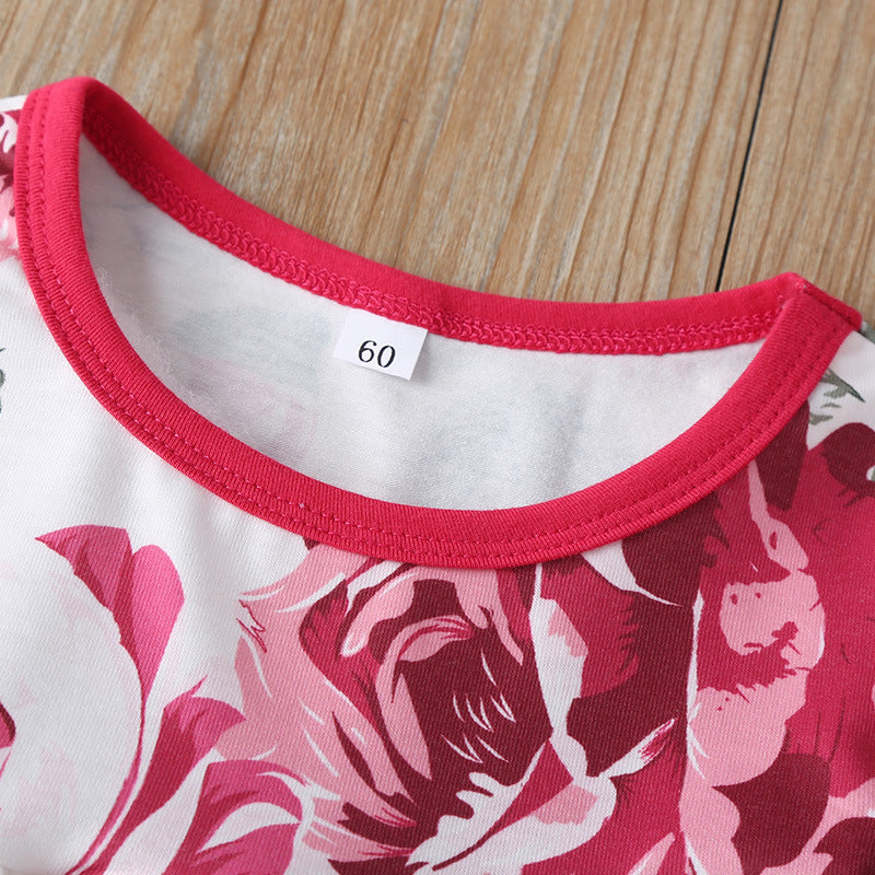 Baby Print Suit Long-sleeved Ruffle Top Trousers