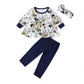Baby Print Suit Long-sleeved Ruffle Top Trousers
