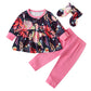 Baby Print Suit Long-sleeved Ruffle Top Trousers