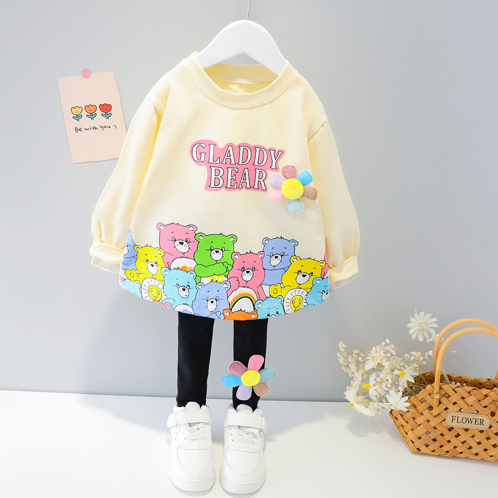Children's Pants Suit Girls Cartoon Sweater Two-Piece Baby Girl