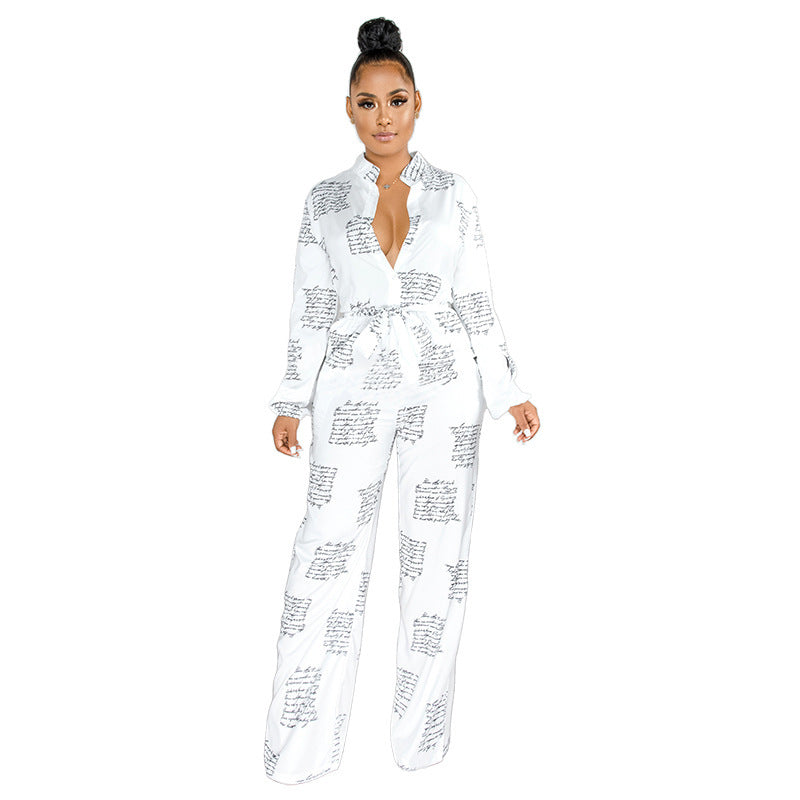 Fashion Women's Letter Printing Casual Jumpsuit