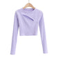 Aproms-Women Ribbed Knit Long Sleeve T-Shirt Slim Crop Top Women Urban Fashion Black T-Shirt