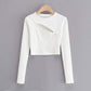 Aproms-Women Ribbed Knit Long Sleeve T-Shirt Slim Crop Top Women Urban Fashion Black T-Shirt