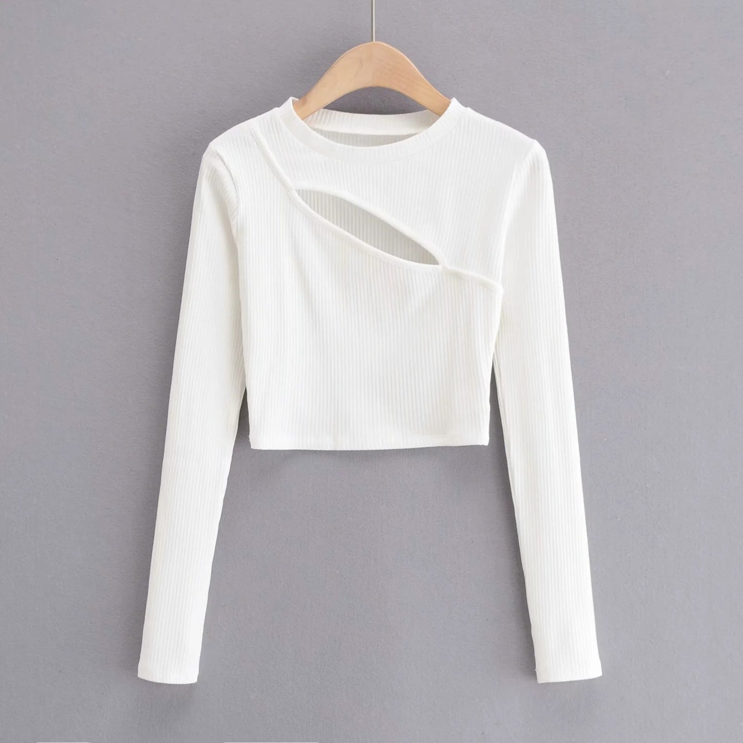 Aproms-Women Ribbed Knit Long Sleeve T-Shirt Slim Crop Top Women Urban Fashion Black T-Shirt