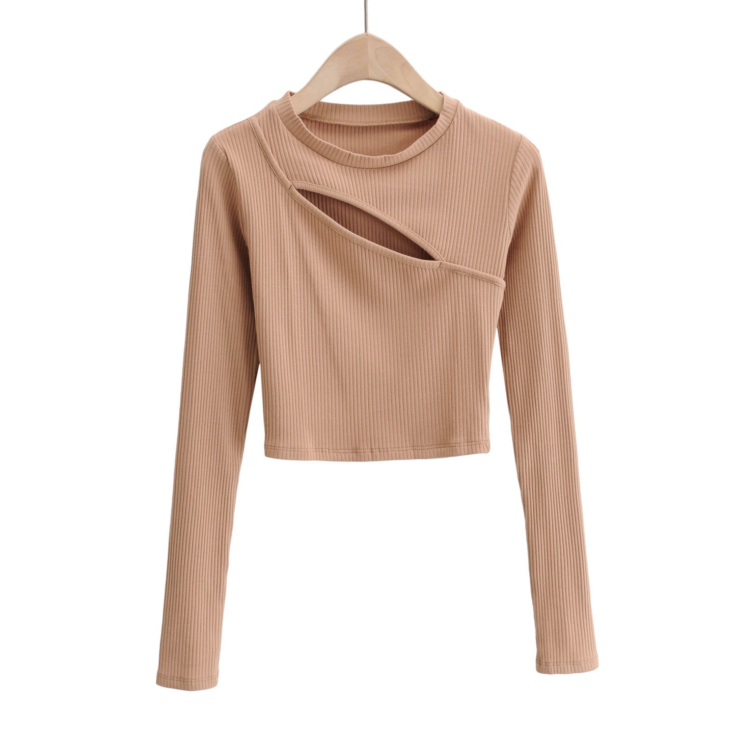 Aproms-Women Ribbed Knit Long Sleeve T-Shirt Slim Crop Top Women Urban Fashion Black T-Shirt