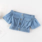 Girls Korean Version Denim Two-piece High-waisted Short-sleeved Top