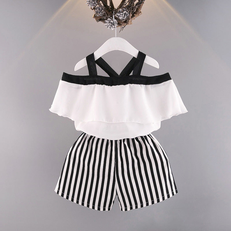 Chemise en mousseline à volants deux pièces avec short rayé