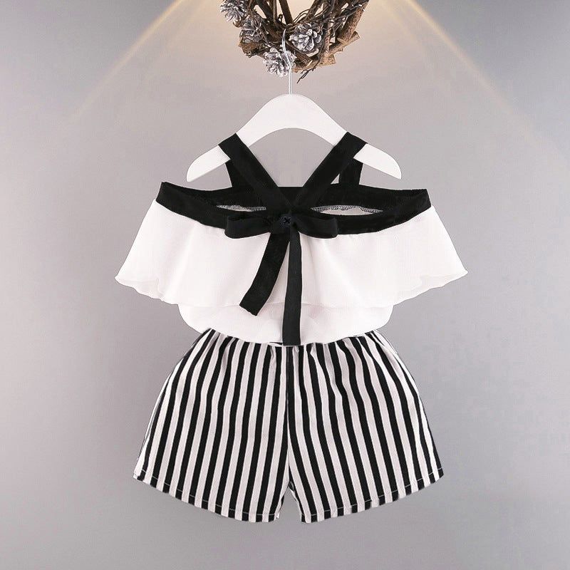 Chemise en mousseline à volants deux pièces avec short rayé