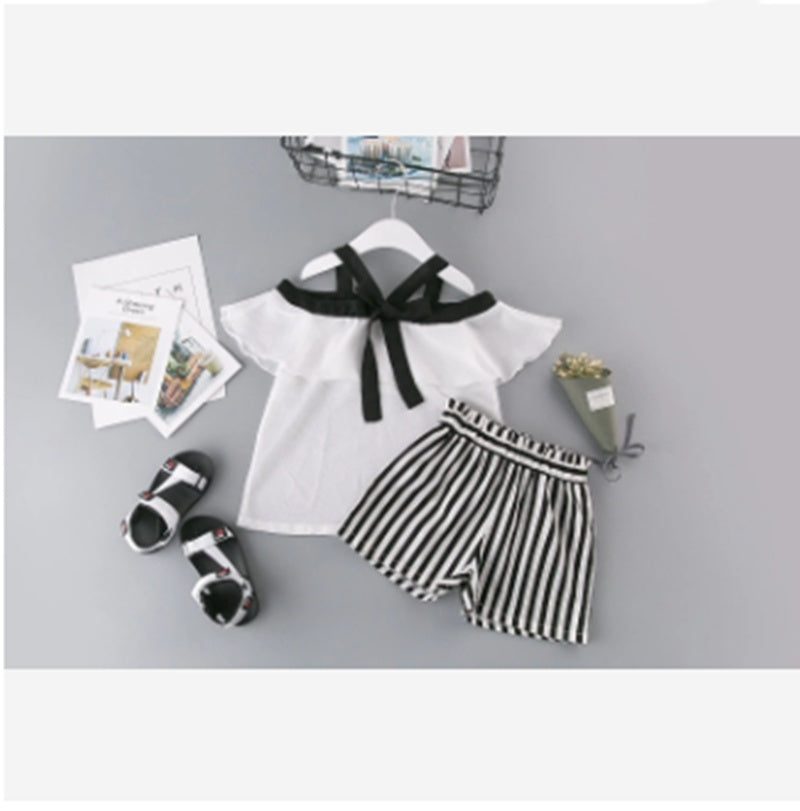 Chemise en mousseline à volants deux pièces avec short rayé