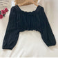 Temperament Ruffled Square Neck Lace Clavicle Long Sleeve Lace Top