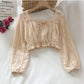 Temperament Ruffled Square Neck Lace Clavicle Long Sleeve Lace Top