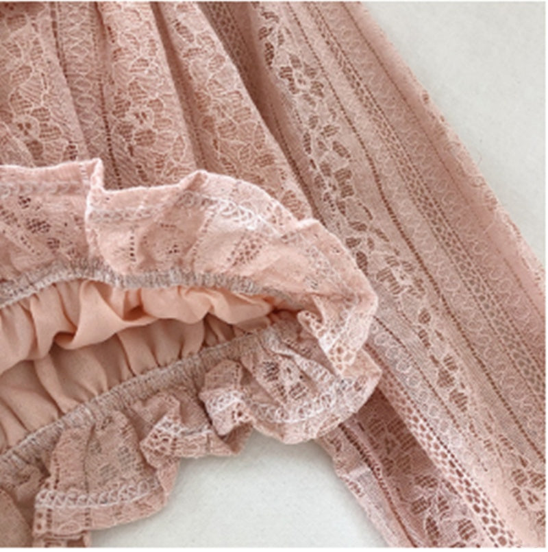 Temperament Ruffled Square Neck Lace Clavicle Long Sleeve Lace Top