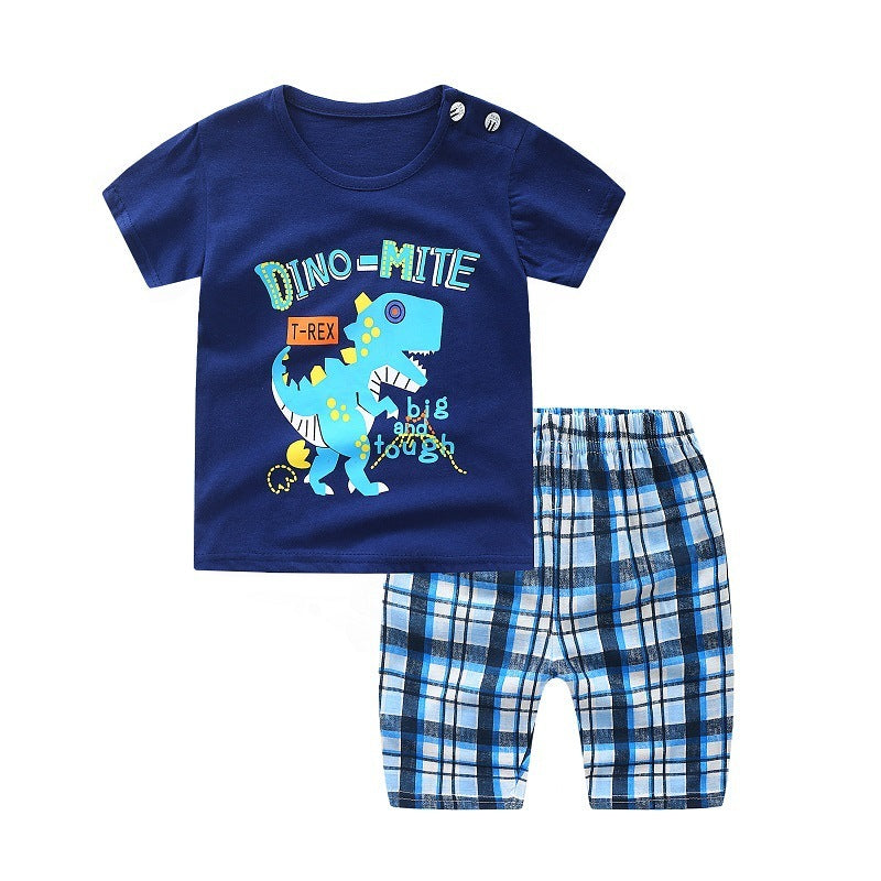 Ensemble deux pièces en coton à manches courtes pour enfants, garçons et filles, avec boucle d'épaule, col rond, vêtements décontractés
