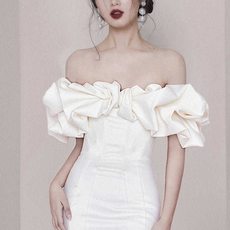 Ruffle One-Shoulder Tube Top Halter Dress