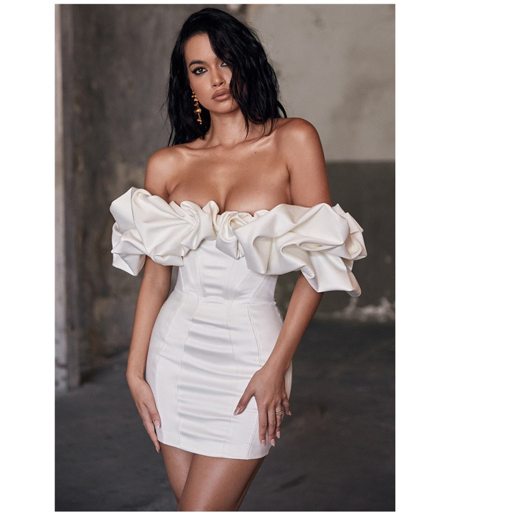 Ruffle One-Shoulder Tube Top Halter Dress
