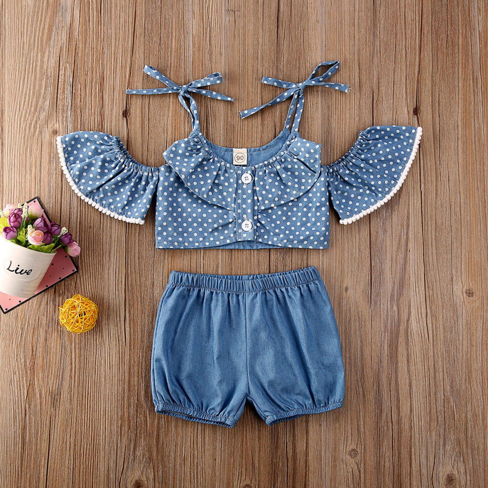 Girls' Polka Dot Sling Top Lace-up Dovetail Skirt