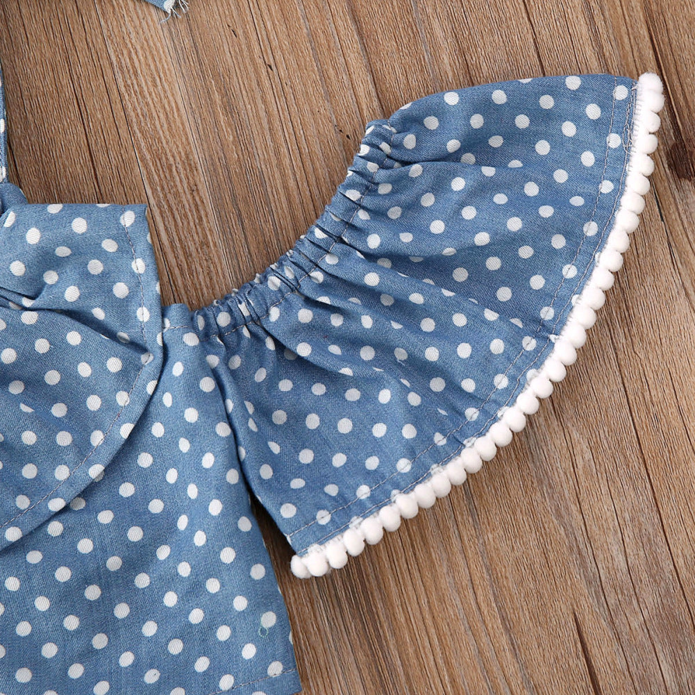 Girls' Polka Dot Sling Top Lace-up Dovetail Skirt