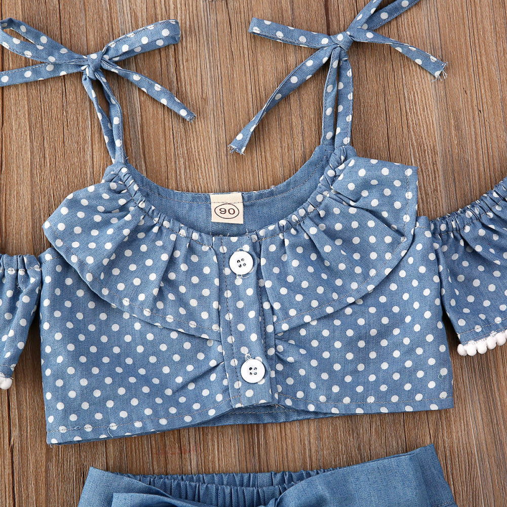 Girls' Polka Dot Sling Top Lace-up Dovetail Skirt