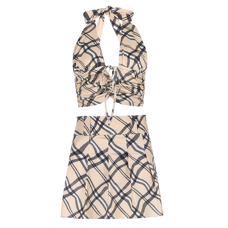 Checked Strapless Waistcoat Suit With Straps