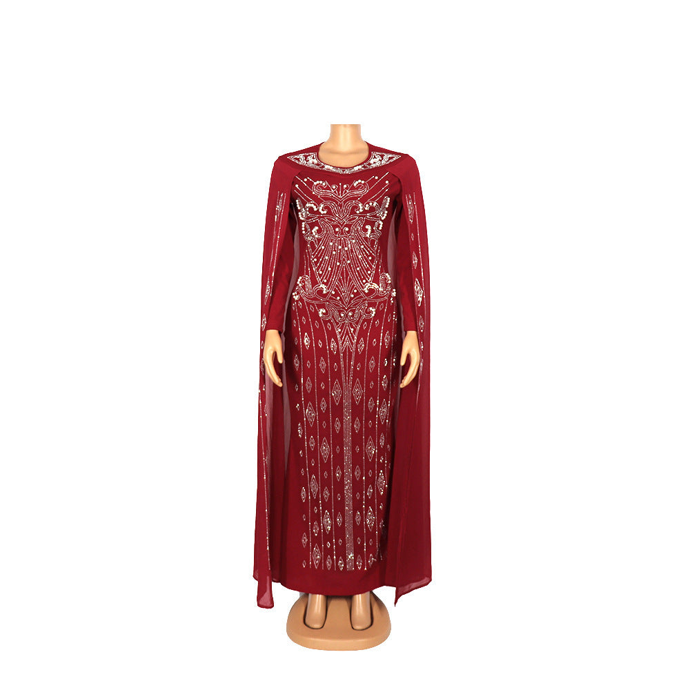 Robe en mousseline de soie à manches longues pour femme, vêtements tendance avec strass
