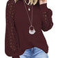 Round Collar Long Sleeves Lace Stitching Blouse Woman