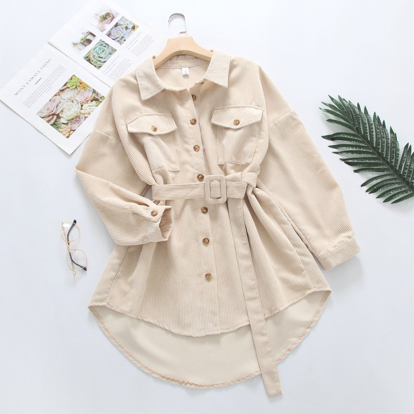 All-Match Mid-Length Corduroy Waist Shirt