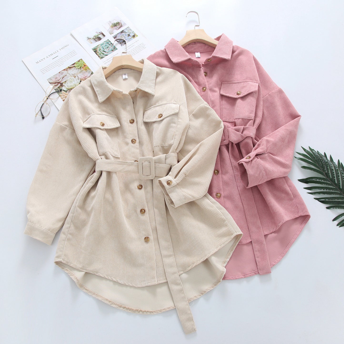All-Match Mid-Length Corduroy Waist Shirt