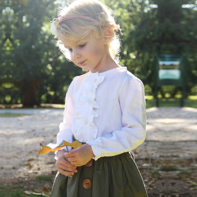Two-Piece Long-Sleeved Lace Blouse Baby Girl Short Skirt