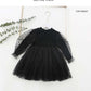 Girls Puff Sleeve Knitted Mesh Dress
