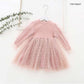Girls Puff Sleeve Knitted Mesh Dress