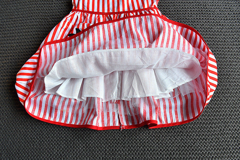 Fashionable And Cute Girls' Striped Sleeveless Backless Dress