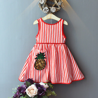 Fashionable And Cute Girls' Striped Sleeveless Backless Dress