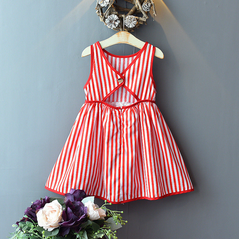 Robe dos nu sans manches à rayures pour fille, tendance et mignonne