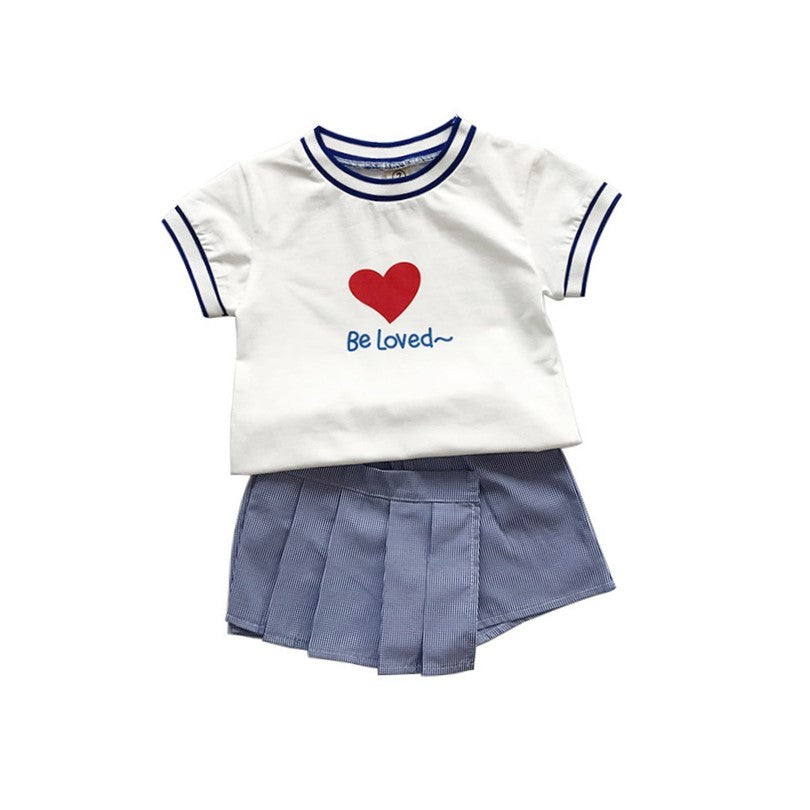 Robe imprimée pour fille, ensemble chemisier à manches courtes et short