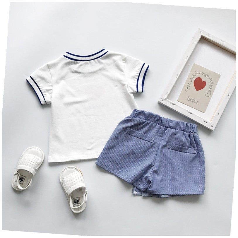 Robe imprimée pour fille, ensemble chemisier à manches courtes et short