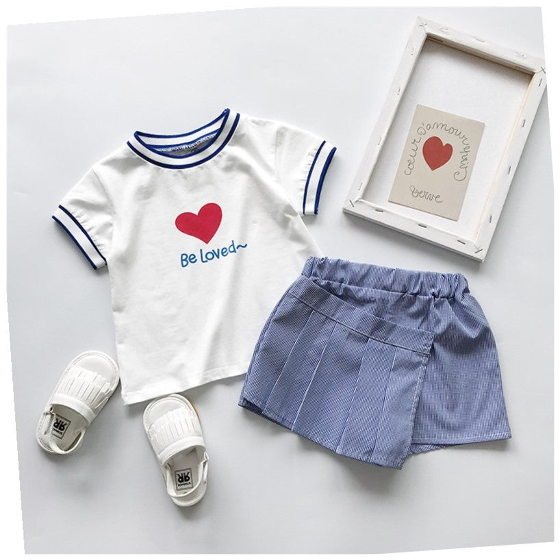 Robe imprimée pour fille, ensemble chemisier à manches courtes et short
